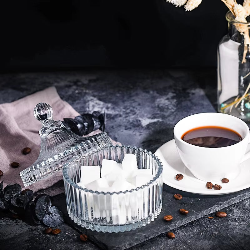 Crystal Glass Sugar Bowl Jar with Lid Fruit Candy Cup Creative Living Room Candy Jar Dried Fruit Plate Jewelry Box