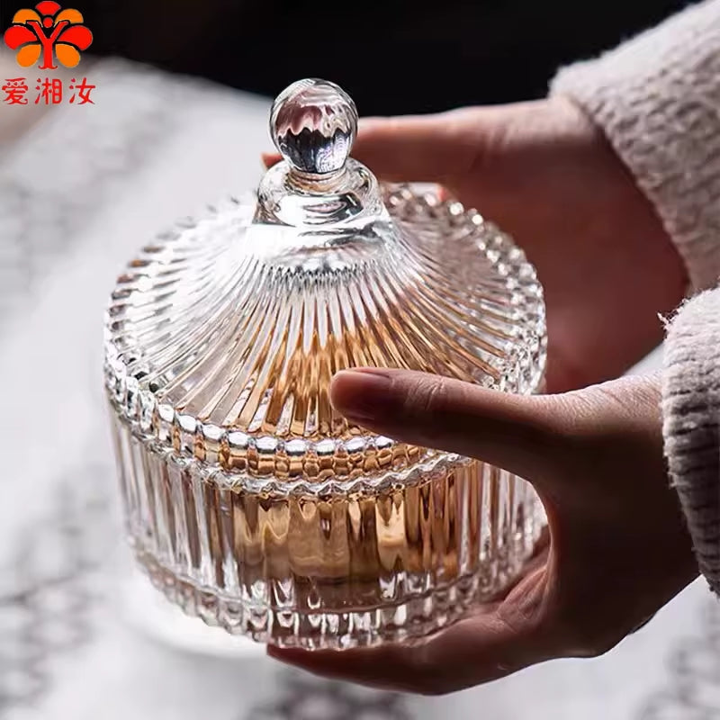 Crystal Glass Sugar Bowl Jar with Lid Fruit Candy Cup Creative Living Room Candy Jar Dried Fruit Plate Jewelry Box