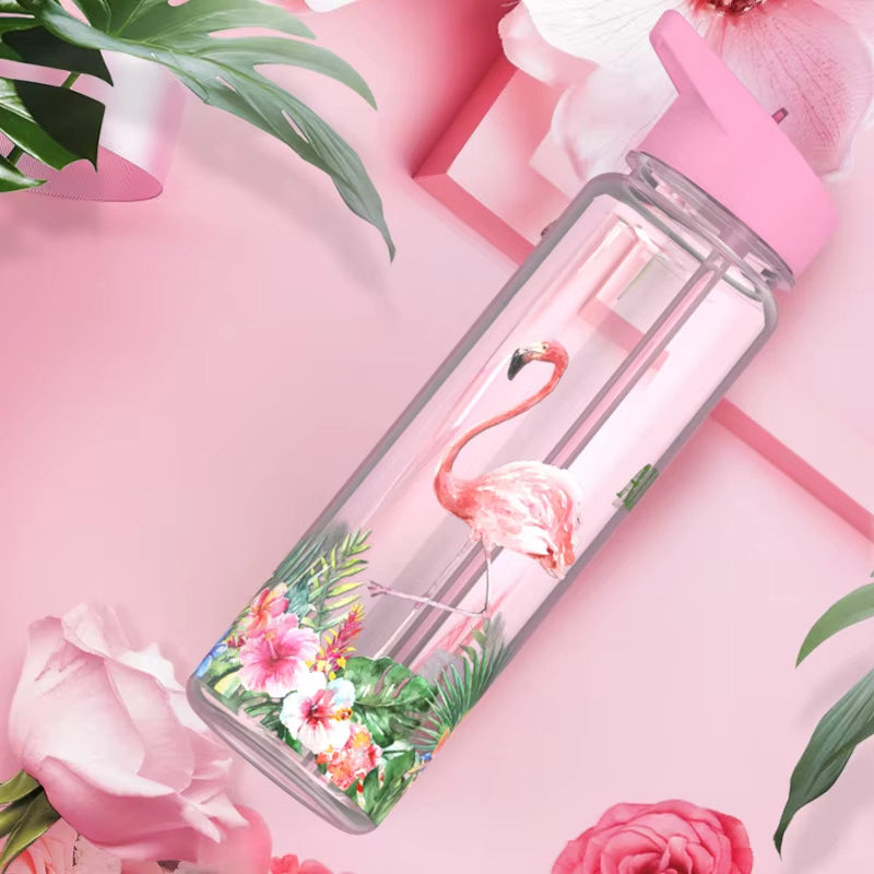 Bpa Free 750Ml 100%Tritan Sports Outdoor Straw Water Bottle with Flamingos Printing My Drink Juice Handle the Unicorn Kettle
