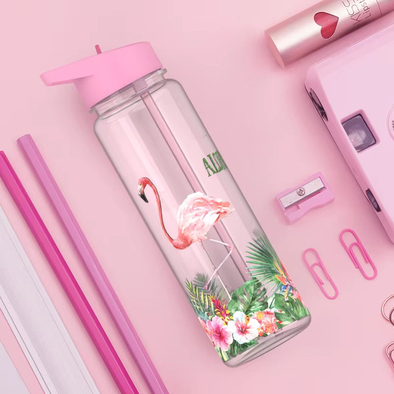 Bpa Free 750Ml 100%Tritan Sports Outdoor Straw Water Bottle with Flamingos Printing My Drink Juice Handle the Unicorn Kettle