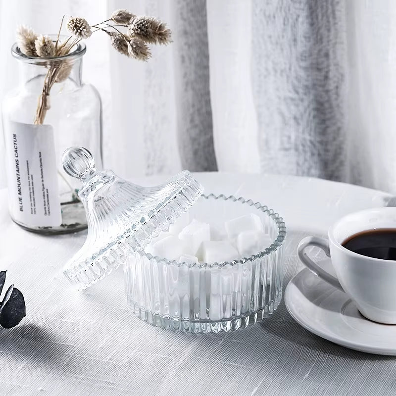 Crystal Glass Sugar Bowl Jar with Lid Fruit Candy Cup Creative Living Room Candy Jar Dried Fruit Plate Jewelry Box