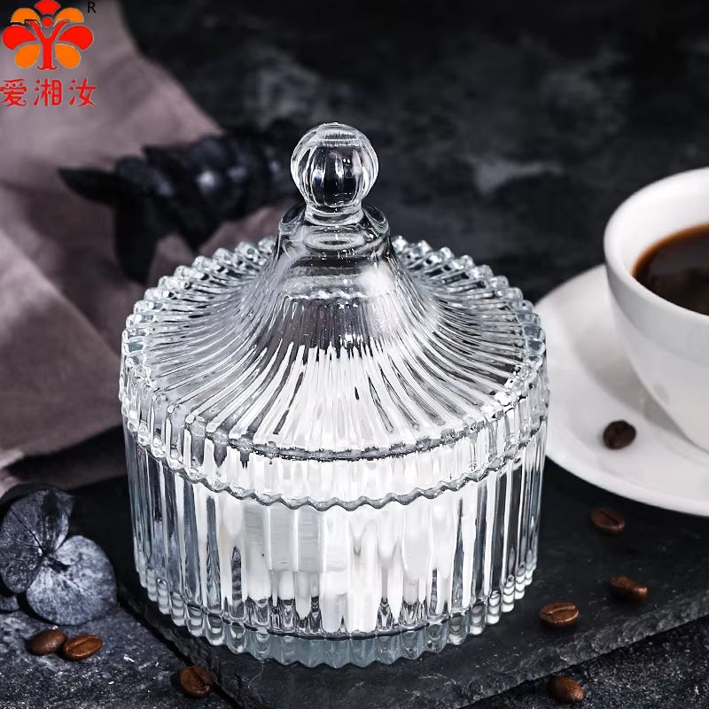 Crystal Glass Sugar Bowl Jar with Lid Fruit Candy Cup Creative Living Room Candy Jar Dried Fruit Plate Jewelry Box