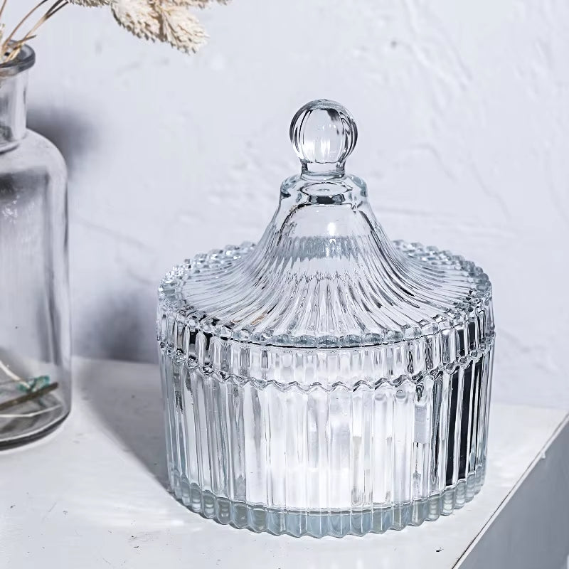 Crystal Glass Sugar Bowl Jar with Lid Fruit Candy Cup Creative Living Room Candy Jar Dried Fruit Plate Jewelry Box